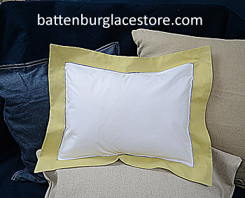 Baby pillow sham.White with "SHADOW" GRREN color border.12x16"